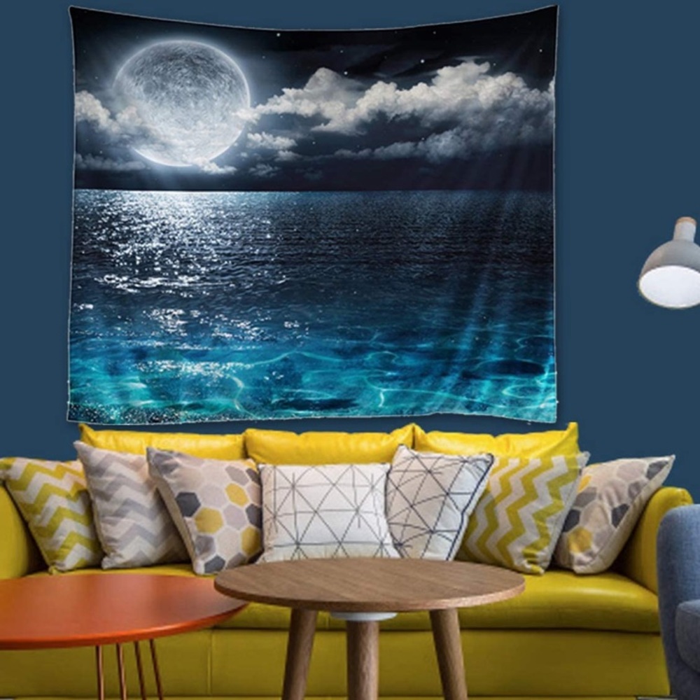 3D Retro Blue Sea Moon Tapestry  59X79inch - Picture 4 of 4
